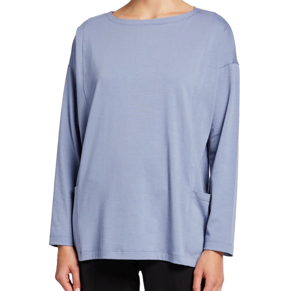 Eileen Fisher Organic Cotton/Lycra Tunic NWOT Slate Blue New Great w/leggings XL